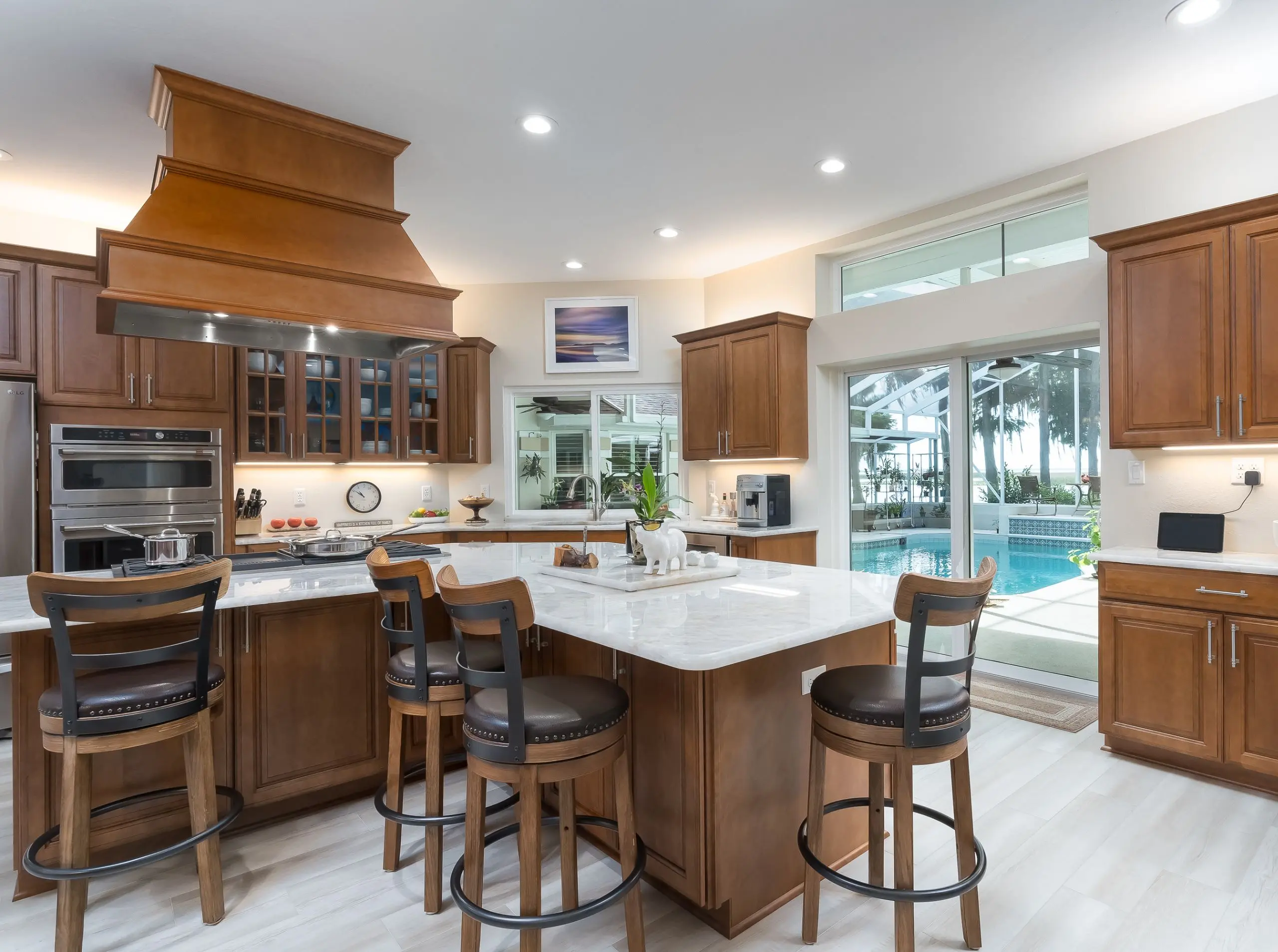 wood kitchen with wide plank flooring