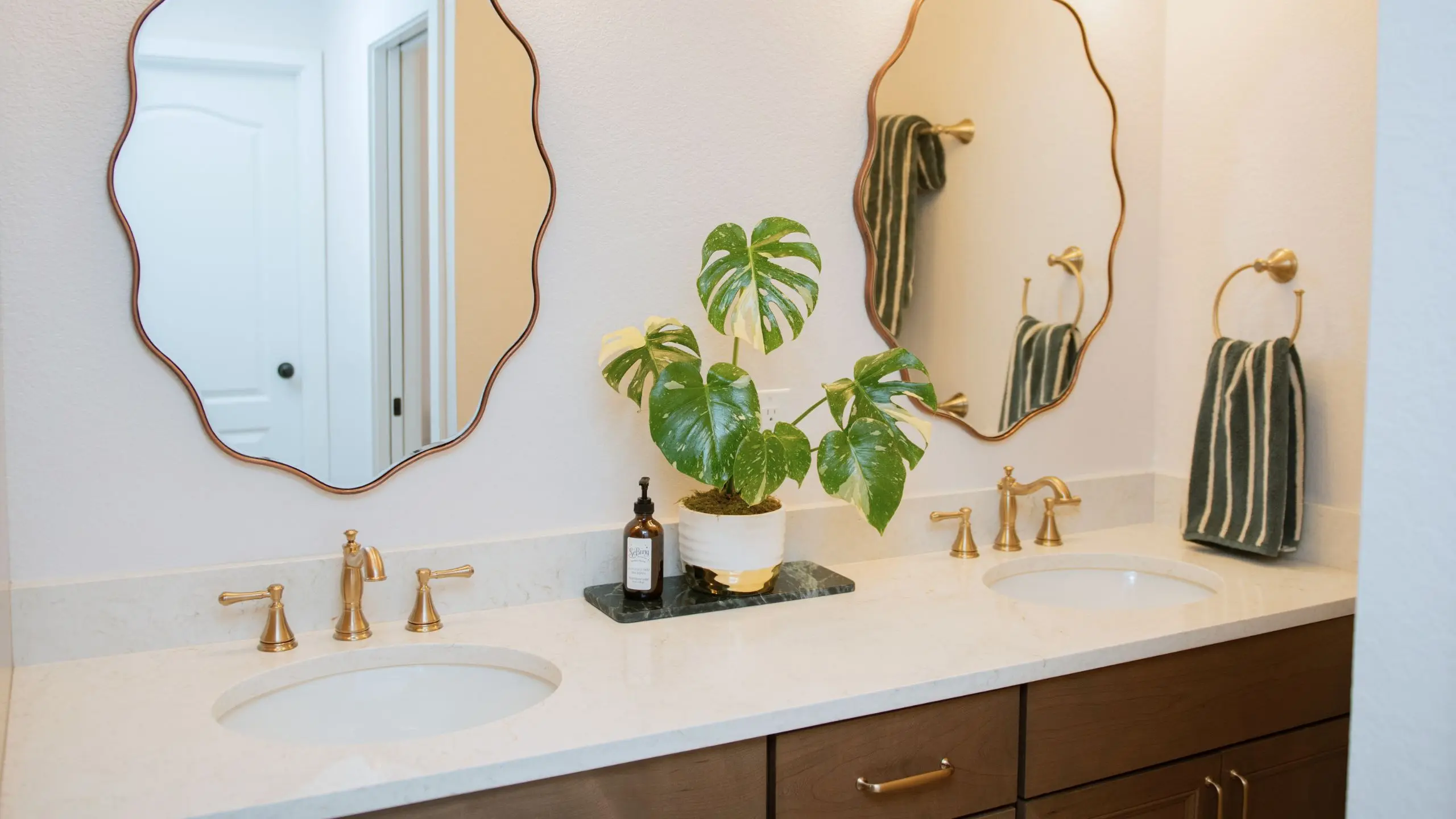 Bathroom remodel ideas featuring double vanity and walk-in shower