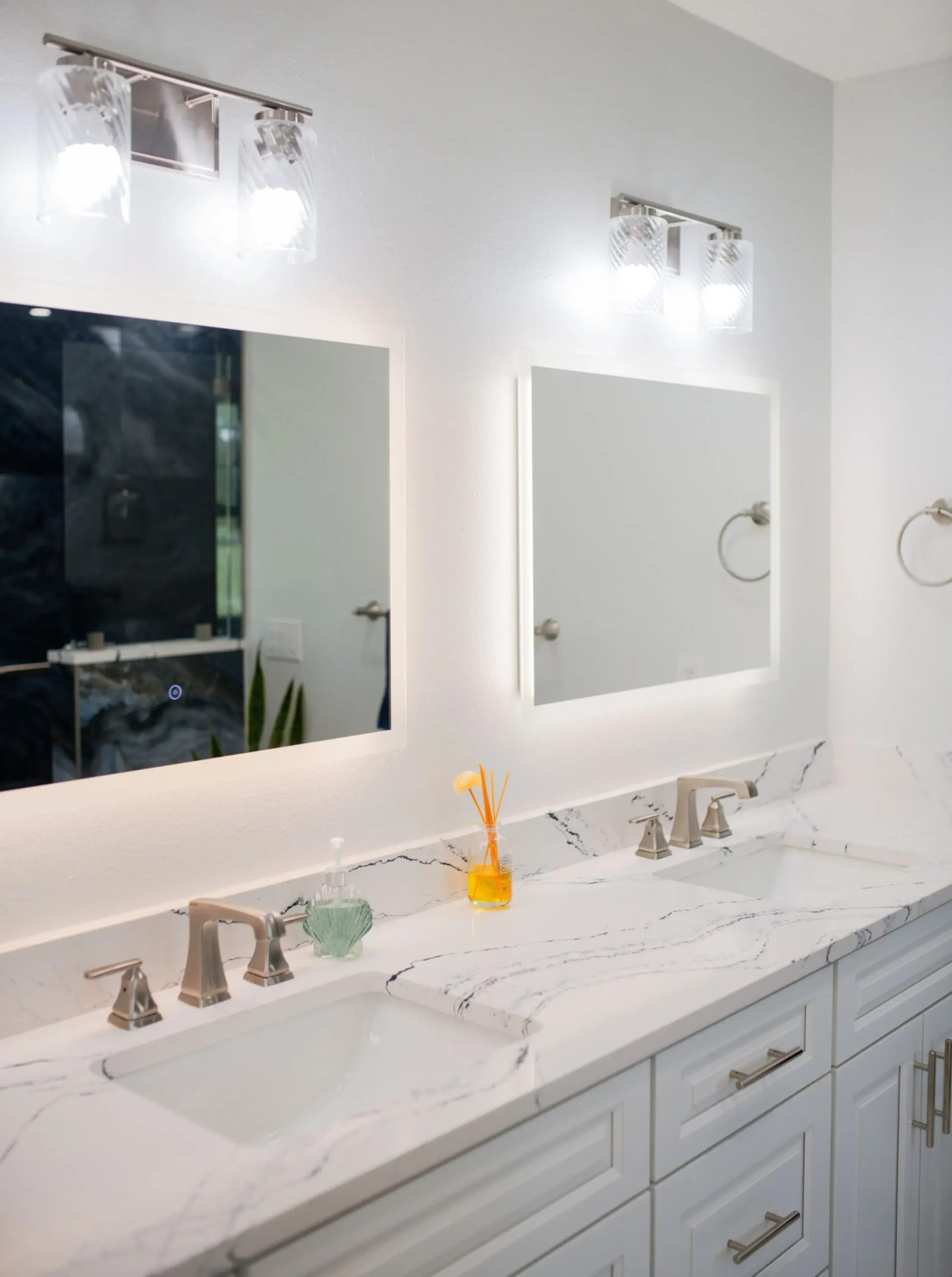 Double vanity bathroom with two sinks and ample counter space