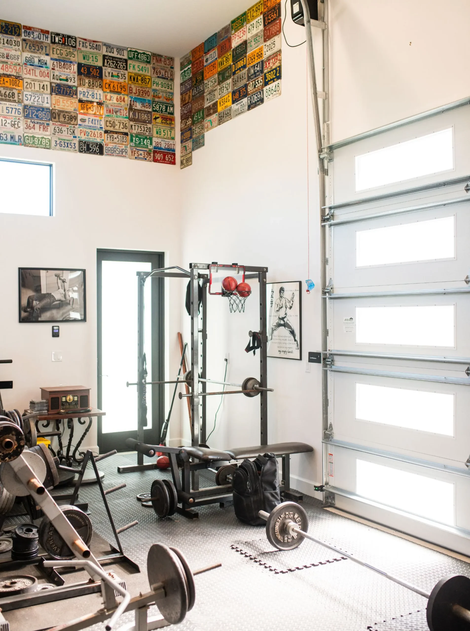 Flexible gym space inside the modern pool house